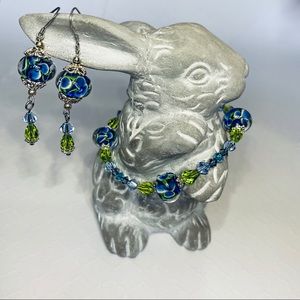 Blue & Green Swarovski Earring & Bracelet Set